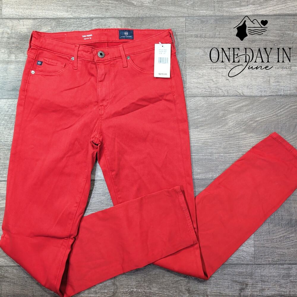 AG Adriano Goldschmied The Prima Cigarette Leg Jeans Red NWT Size 4 (27)